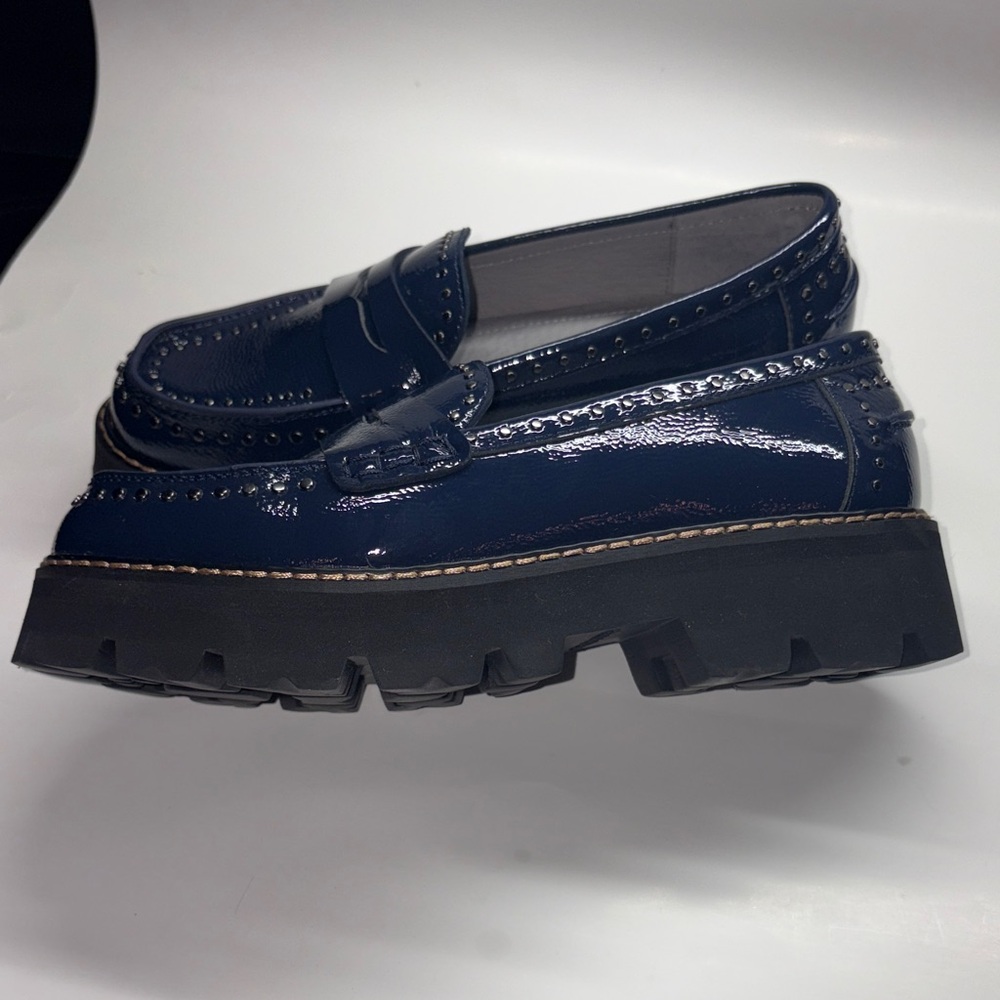 Patent Leather Massy Lug Sole Penny Loafers-Navy Blue - Picture 4 of 8